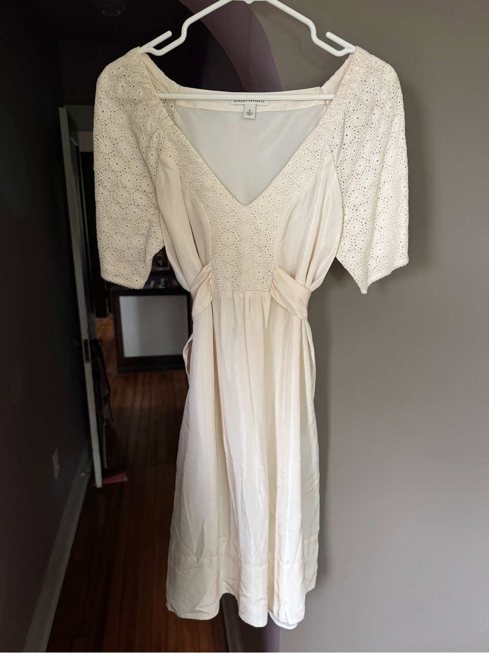 Banana Republic Cream V-Neck Eyelet Dress